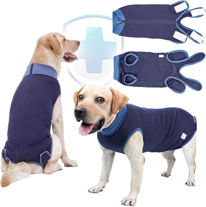 Breathable Dog Surgery Recovery Suit for Male/Female, Professional Dog Recovery Onesie with Zipper After Spay Abdominal Wounds, Anti Licking Cone E-Collar Alternative for Small Medium Large Dog-PawvioPets