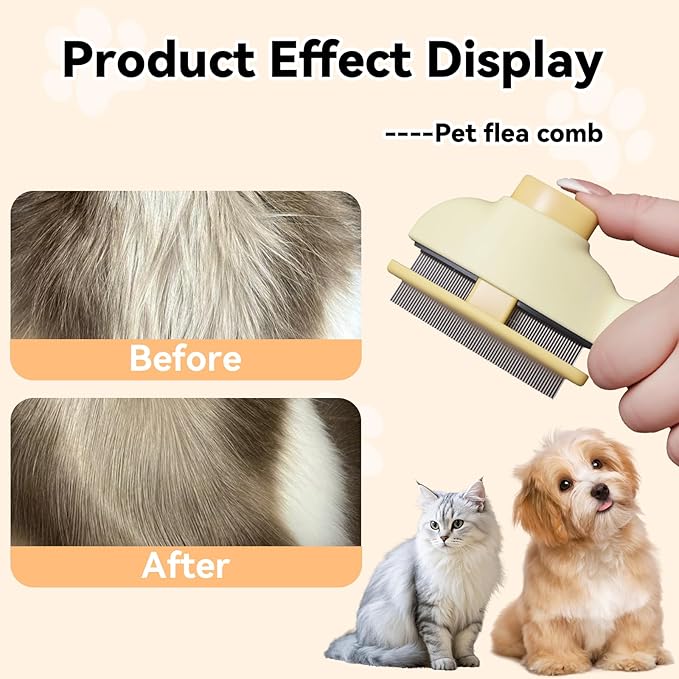 Electrostatic Pet Hair Removal Glove and Cat Dog Flea Comb, Portable Pet Massage and Cleaning Set for Deshedding, Cat Dog Hair Removal on Clothes, Furniture, Car Seats, and Carpets (4PCS)-PawvioPets