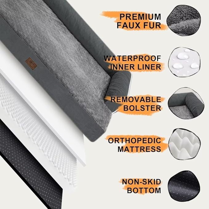 Dog Bed Medium Size Dog-Orthopedic Waterproof Bed for Dogs,Foam Couch Sofa with Washable Removable Cover & Non-Slip Bottom-Dark Grey-PawvioPets