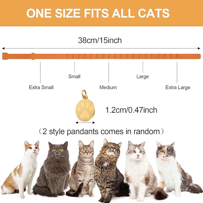 4 Pcs Cat Calming Collar Adjustable Lavender Scent Relaxing Cat Collar with 2 Pendant for Puppies Reduce Stress Aggression Anxious, up to 15 Inches(Orange)-PawvioPets