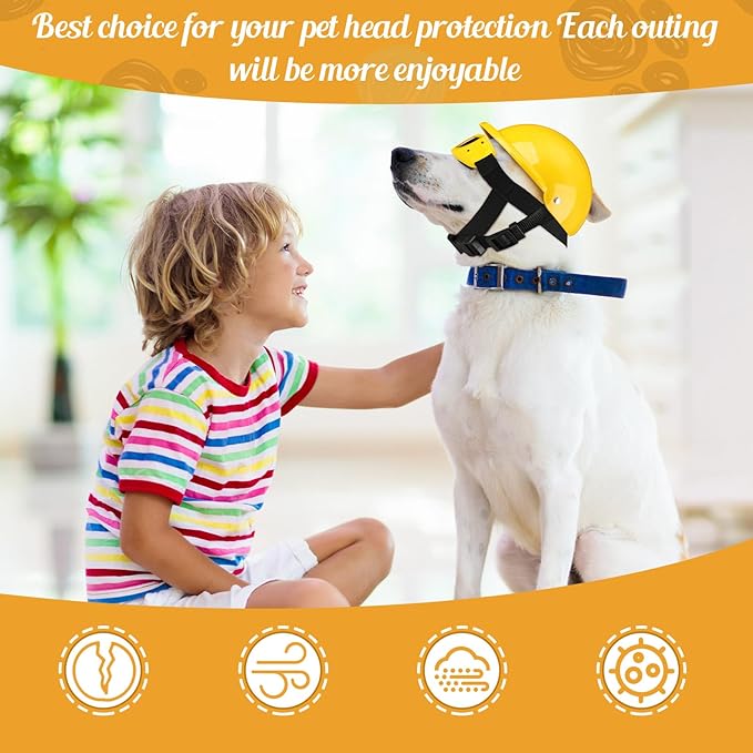 Frienda Dog Helmet and Goggles, UV Protection Doggy Sunglasses and 4 Inch Padded Puppy Motorcycle Helmet Adorable Dog Goggles with Adjustable Belt for Small Dogs Puppy Riding (Yellow,L)-PawvioPets