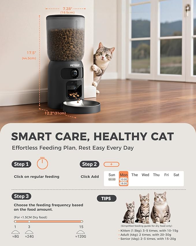 AI Cat Feeder with Dual Cameras (1 Adjustable), 2K HD Night Vision, 5G/2.4G WiFi, 6L Automatic Pet Feeder with APP Control, Laser Interactive Toy, Two-Way Audio & Scheduled Feeding-PawvioPets