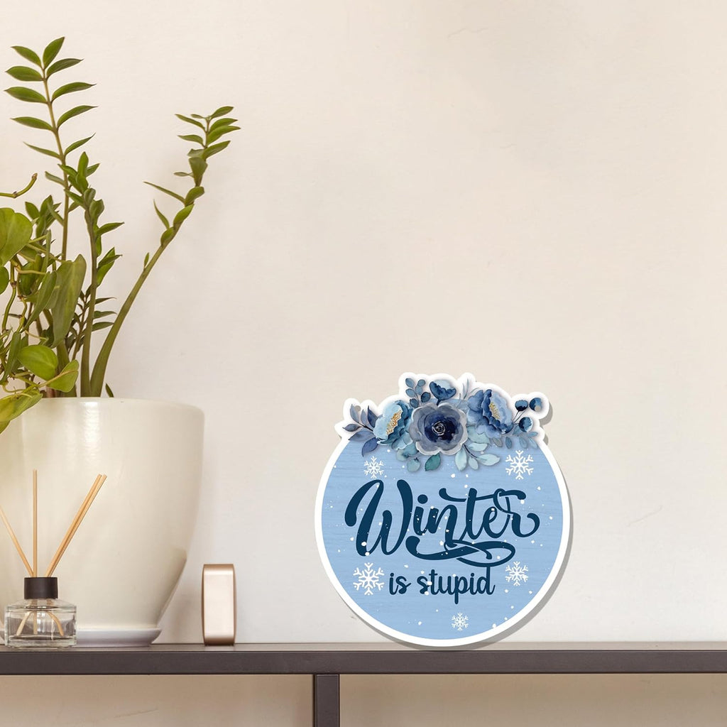 CGBHW Funny Navy Blue Winter Christmas Wooden Sign, Winter Snowflake Snowy Dusty Blue Flowers Decoration Hanging Sign Wall Decor, Christmas Seasonal Holidays Wooden Signs for Home Door Decor 12 x 12 Inch