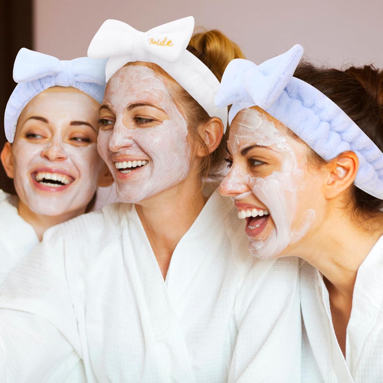 Semato Bachelorette Party Favor Set - Bride & Bridesmaid Spa Headbands (1 Bride + 7 Blue)