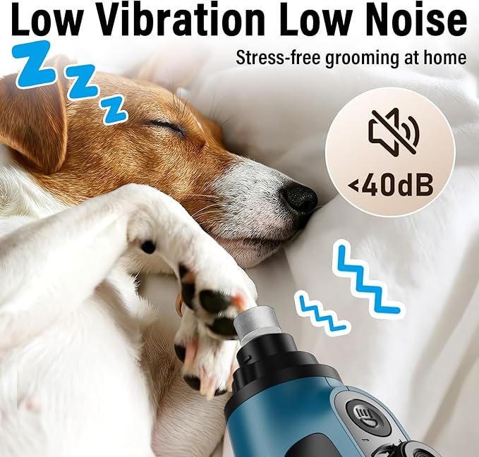 Casfuy Smart 6-Speed Dog Nail Grinder - 50% More Power Pet Nail Grinder with 2 LED Lights Quiet Rechargeable Electric Dog Nail Trimmers File Toenail Grinder for Large Medium Small Dogs & Cats (DB)-PawvioPets