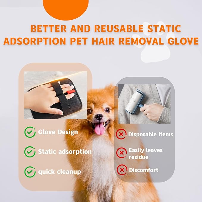 2PCS Electrostatic Pet Hair Removal Gloves,Pet Hair Removal Tool,Reusable Cat & Dog Hair Remover for Carpet,Couch,Furniture,Car Seat,Cat Grooming Gloves-PawvioPets