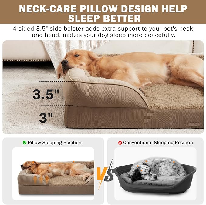 INVENHO Orthopedic Large Dog Bed, Washable Waterproof, Egg-Crate Foam Dog Couch Bed with Washable Removable Cover, Waterproof Lining and Nonskid Bottom-PawvioPets