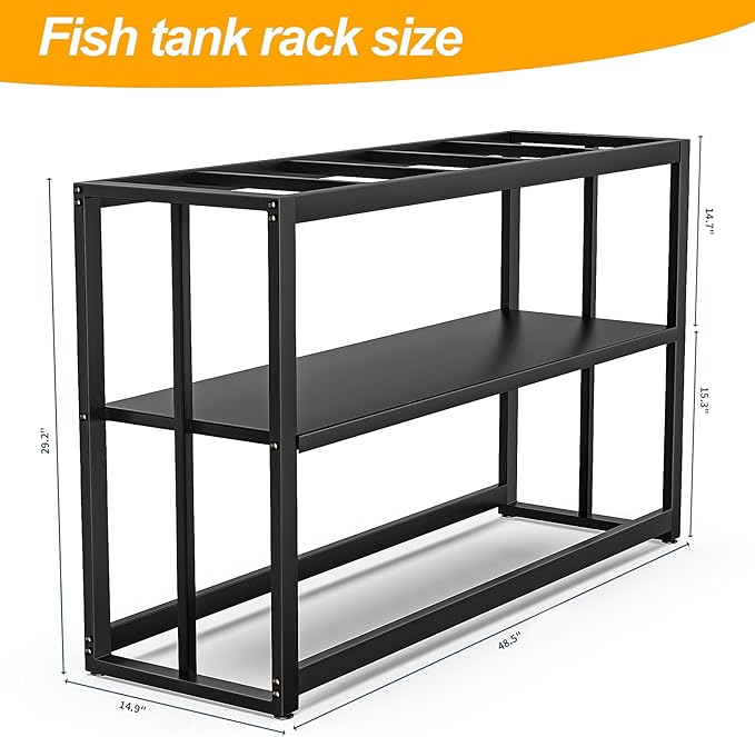 Akenow 55-75 Gallon Fish Tank Stand with Storage Shelf, 48.5 x14.9 x 29.2 Inch Aquarium Stand, Turtle Tank, Reptile Terrariums and Breeder Tank Stand,980LBS Capacity, Black-PawvioPets