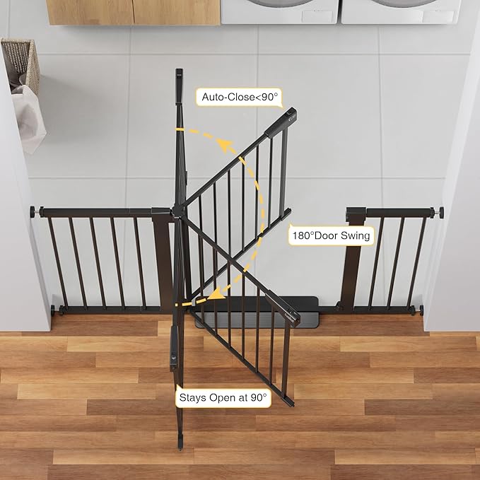 Cumbor 2 Pack 29.7-54.2" Baby Gate for Stairs, Mom's Choice Awards Winner-Auto Close Dog Gate for doorways, Easy Install Pressure Mounted Pet Gate Indoor, Walk Thru Wide Safety Gate for Dog, Black-PawvioPets