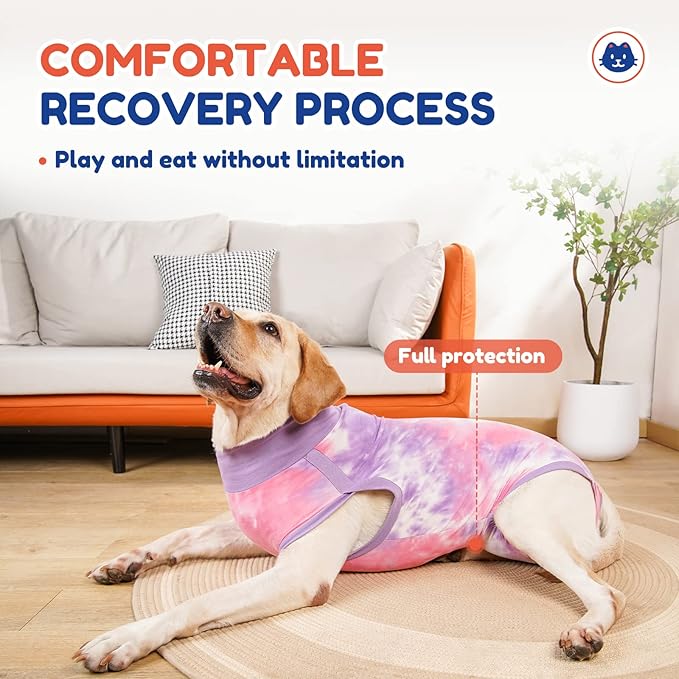 Breathable Dog Recovery Suit for Male/Female, Tie Dye Purple Dog Onesie for Abdominal Wounds, Cone E-Collar Alternative After Surgery to Anti-Licking, Professional Surgery Suit for Dogs Large-PawvioPets