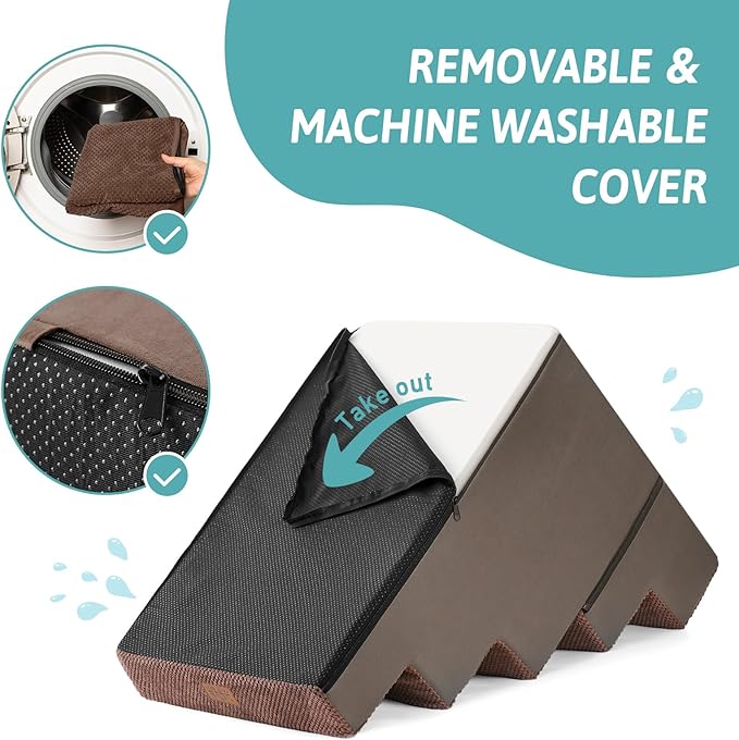 Dog Stairs for Small Dogs, 5 Tier Removable Wider Pet Stairs for Couch and Bed, 23.6" H Non-Slip Dog Steps for Puppies and Old Cats with Support Board, 29.5x19.7x23.6 inch, Brown-PawvioPets