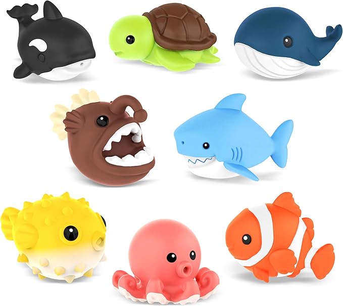 8 PCS Ocean Animal Bath Toys Mold Free Infant Bath Tub Toys for 12 Months - No Hole Bathtub Toys for Toddlers 1-3 Water Pool Toys for Baby Toddler Ages 1+-PawvioPets