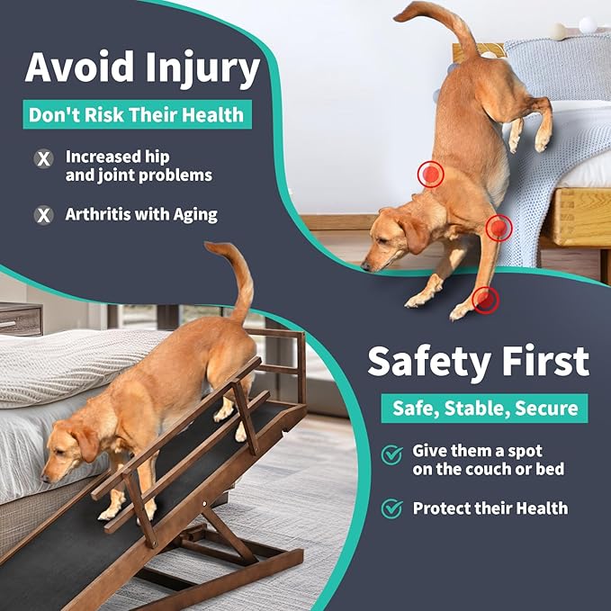Dog Ramp, 5 Level Adjustable Wooden Folding Pet Ramp for Middle Bed, Couch,SUV-High Traction, Portable Paw Ramps for Small & Large Old Dogs & Cats - Furniture Quality-PawvioPets