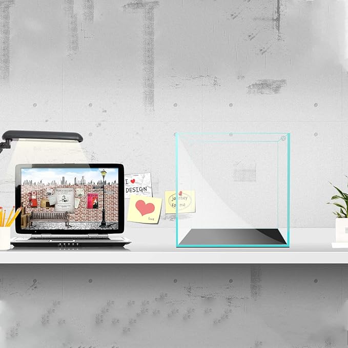 Fzone 7 Gal Rimless Low Iron Fish Tank Nova Clear Ultra-White 45° Mitered Edges Translucent Glass Anata Series Aquarium w/Black Foam Leveling Mat(S30C)-PawvioPets