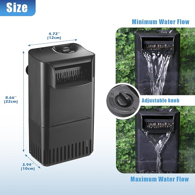 220GPH Turtle Filter for 20-45 Gal Tank, Small Turtle Filters 3-Stage Filtration for Freshwater Saltwater Cloudywater, Ultra-Quiet and Flow Adjustable for Fish Turtles Shrimps Amphibians Frogs-PawvioPets