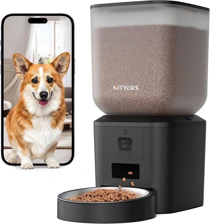 Automatic Dog & Cat Feeder with Camera & WiFi – 8L/34 Cups, 1080P Night Vision, 2.4 & 5G WiFi, 2-Way Talk, 10s Voice Recording, Timed Food Dispenser, Up to 99 Portions, 15 Meals Per Day-PawvioPets