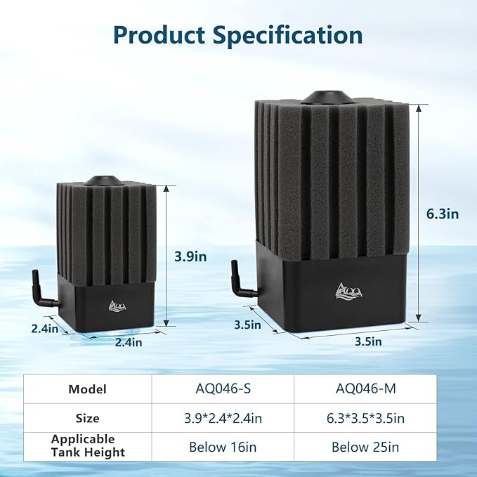 AQQA Aquarium Filter Fish Tank Sponge Filter Whisper Submersible Filters for Aquarium Foam Filter for Freshwater & Saltwater(Medium for 20-110 Gallon)-PawvioPets