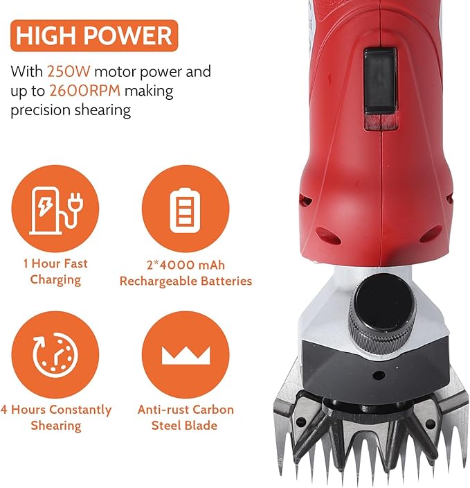 DUCKBOY Cordless Sheep Shears Clippers, Rechargeable Animal Pet Hair Clipper Groomer Shears 380W 18V for Animal, Goats, Cattle, Farm Livestock Pet, Hair Shaving-PawvioPets