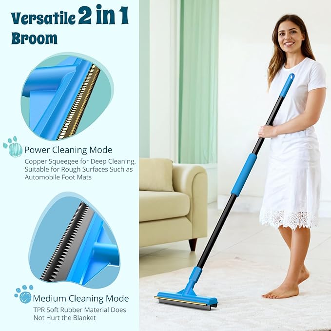 Carpet Rake for Pet Hair Removal, Reusable Cat Dog Hair Remover, 58’’ Adjustable Long Handle Pet Hair Removal Tool, Carpet Rake Scraper, Pet Hair Removal Broom for Rugs, Mats, Couch, Furniture-PawvioPets