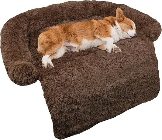 GGIB Calming Dog Bed Fluffy Plush Dog Mat for Furniture Protector with Removable Washable Cover for Large Medium Small Dogs and Cats (Medium, Coffee)-PawvioPets
