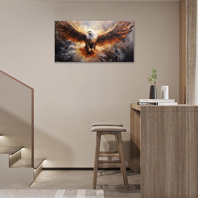 Bald Eagle Animal Large Canvas Flying Bird Wildlife Oversize Wall Art Living Room Big Wings Kitchen Pictures Framed Prints Aesthetics Wall Decor Painting Artwork for Bedroom Dining Office Home 60"x30"-PawvioPets
