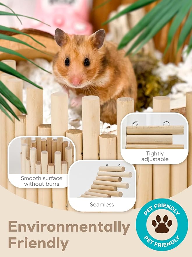 2PCS Wooden Hamster Fence, Bridge Cage Decor, Wooden Hamster Accessory 11.8in（3.93in High）-PawvioPets