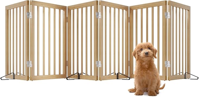Extra Wide Dog Gates for Doorways, Bamboo Dog Gates for The House Stairs, Freestanding Pet Gates for Dogs, Doogie Puppy Fence Gate-PawvioPets