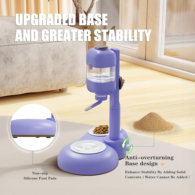 Dog Bowls with Puppy Weaning Bottles,3 in 1 Dog Bowl Set with Water Dispenser and 2 Food Grade Ceramic Bowls for Cats,Bunnies,Ferrets and Small Sized Dogs（Purple）-PawvioPets