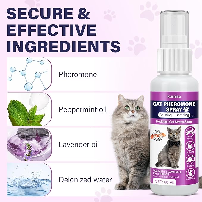 Cat Calming Pheromone Spray, 2 Pack, Calming Spray for Cat Anxiety Relief, Reduce Stress, Hiding & Scratching Furniture - During Travel, Fireworks, Thunder, 60 ML-PawvioPets