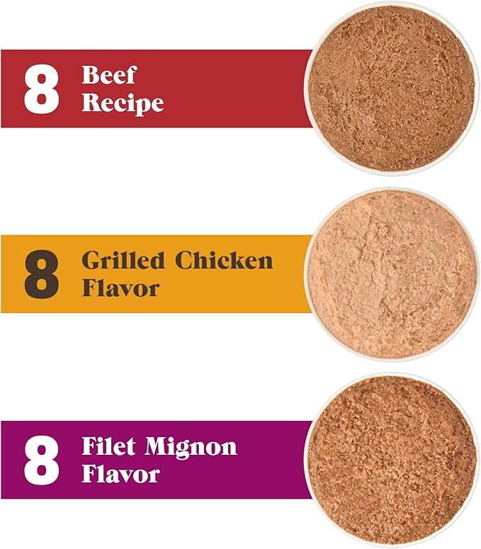 Amazon Brand - Wonder Bound Small Breed Wet Dog Food, Variety Pack (Beef Recipe, Grilled Chicken Flavor, Filet Mignon Flavor), Loaf in Gravy, 3.5 Ounce (Pack of 24)-PawvioPets