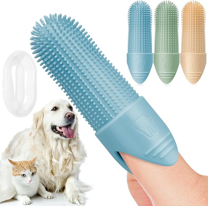 4 Pack Dog Toothbrush, 360° Cleaning Finger Brush for Dogs Teeth, Food Grade Silicone Pet Brush Fits Most Fingers, Puppy Toothbrush for Dogs & Cats Dental Care-PawvioPets