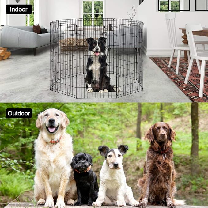 48 Tall Dog Playpen Crate Fence Pet Play Pen Exercise Cage -8 Pane-PawvioPets