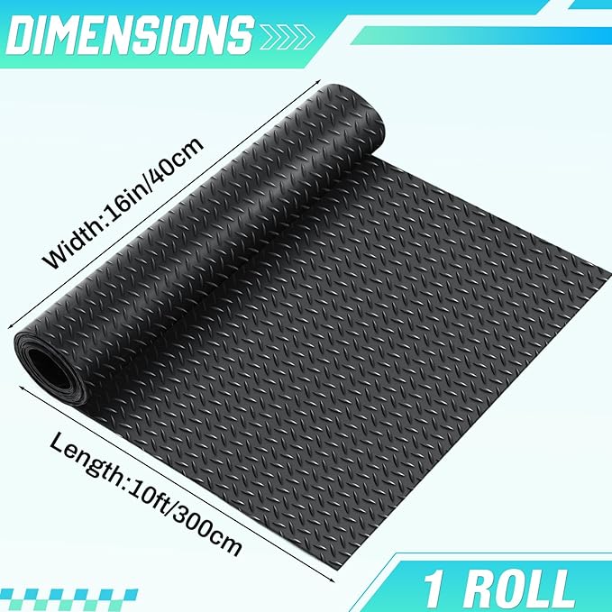 Breling 16 in x 10 ft Rubber Diamond Plate Rolls Mats, Heavy Duty Flooring Rug for Trailers Garage, PVC Water/Stain Outside Stall Resistant Parking Rv Tool(Black)-PawvioPets