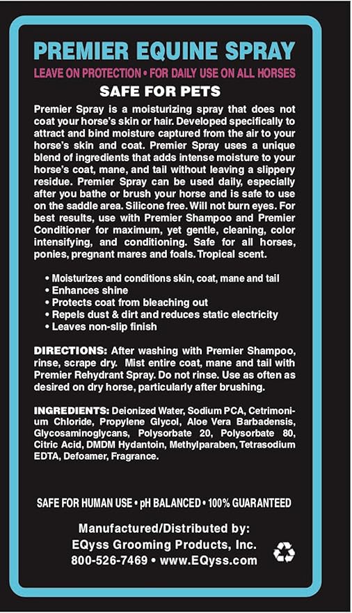 EQyss Premier Equine Rehydrant Spray - Moisturize Horse's Skin & Coat, Add Shine, Detangle, Repel Dirt & Dust - No Silicone, Non-slip Finish (128 oz)-PawvioPets