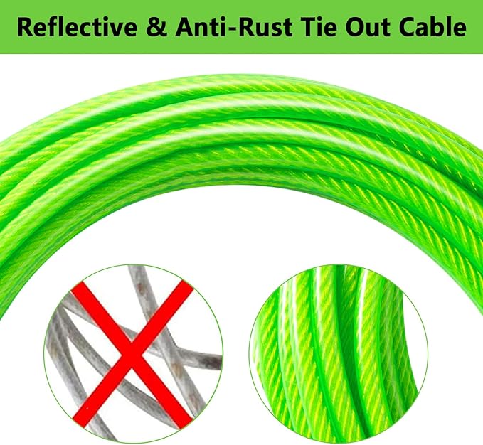 Dog Tie Out Cable 10FT-500Lbs,Heavy Duty Dog Leads&Tether for Yard with Swivel Hook,Small Large Dogs Leash Line for Outside,Rust Chew Proof Dogs Run Cable for Outdoor Camping (Green, 10FT)-PawvioPets