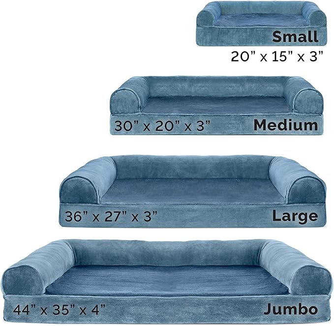 Furhaven Cooling Gel Dog Bed for Large/Medium Dogs w/ Removable Bolsters & Washable Cover, For Dogs Up to 55 lbs - Faux Fur & Velvet Sofa - Harbor Blue, Large-PawvioPets