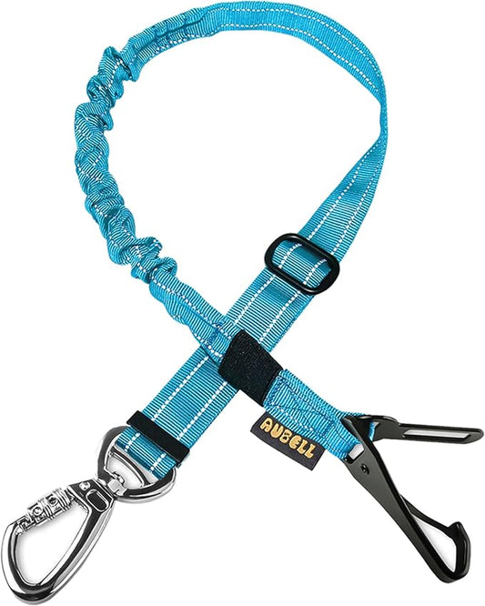 AUBELL Dog Seat Belt for Car,Updated 3-in-1 Adjustable Reflective Bungee Heavy Duty Dog Car Harness Tether with Clip Hook Latch & Buckle,Swivel Zinc Alloy Carabiner,Blue-PawvioPets