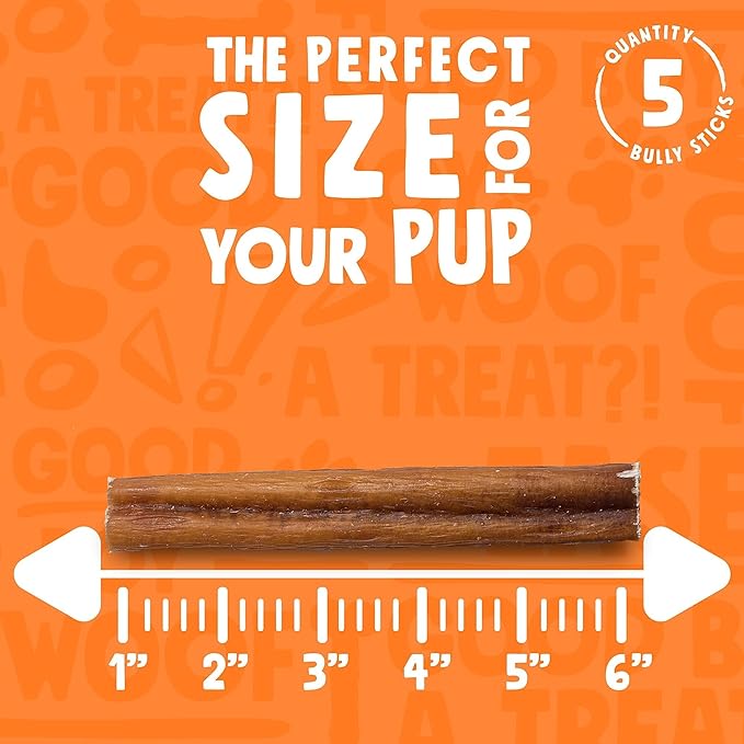 Bully Sticks for Small Dogs | All Natural, Single Ingredient Bully Sticks for Puppies to Medium Dogs (6" Stnd - 5pk)-PawvioPets