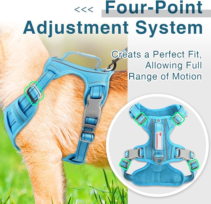 BARKBAY Dog Harness No Pull with ID Tag Pocket - Heavy Duty, Reflective, Easy Control for Large Dogs(Blue,S)-PawvioPets