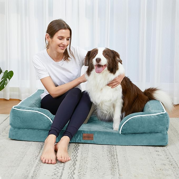 Comfort Expression Small Dog Beds Waterproof Orthopedic Foam Dog Sofa Beds for Small Dogs Comfy Pet Bed with Washable Removable Cover & Non-Slip Bottom(X-Small,Washed Blue)-PawvioPets