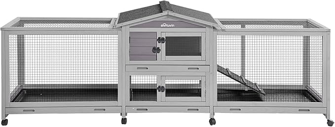 Aivituvin Rabbit Hutch 93.7" Large Rabbit Cage Indoor Outdoor Guinea Pig Cage Chicken Coop on Wheels Bunny Cage with 4 Deep No Leakage Pull Out Tray,Waterproof Roof-PawvioPets