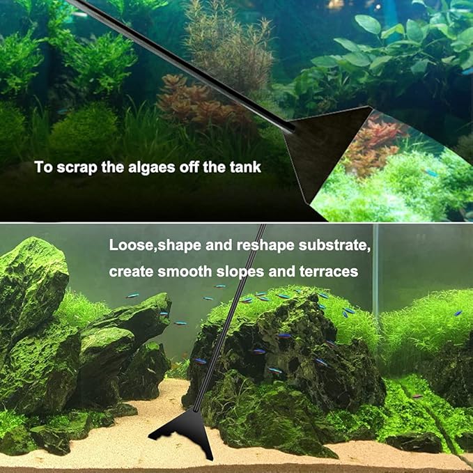 4Pcs Aquascaping Tools Kit, Long Stainless Steel Aquarium Plant Tools with Black Anti-rust Coating, Aquarium Tweezers, Scissors, and Scrapers for Aquascaping Cleaning（Magnetic Tool Holder）-PawvioPets