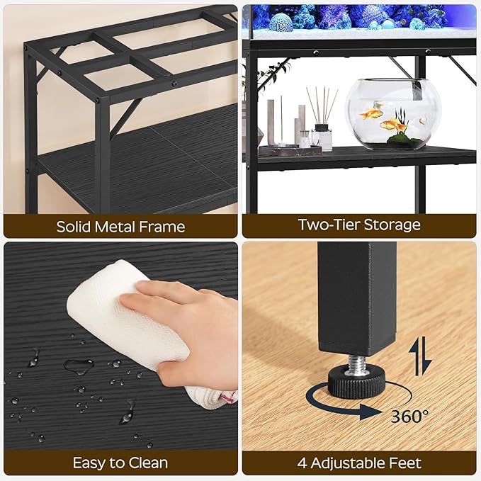 30 Gallon Fish Tank Stand, Aquarium Stand with 2-Tier Storage Shelves, Heavy Duty Breeder Turtle Terrarium Stand Rack for Home Office, 30.0" L x 11.8" W x 24.4" H, Black FTBK3001-PawvioPets