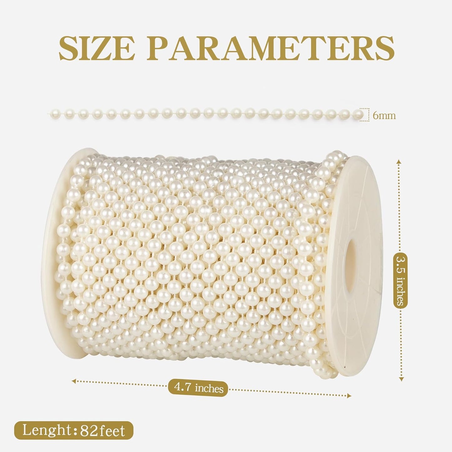 82 Feet Crafts Faux Pearl Roll 6mm Pearl Garland for Wedding Centerpiece Backdrop Christmas Tree and Flowers Decoration DIY (Ivory)