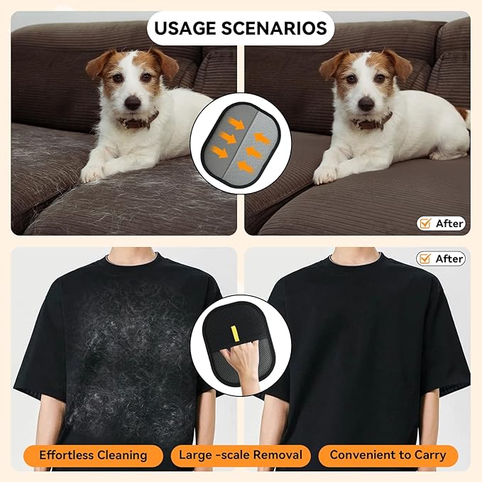 Electrostatic Pet Hair Removal Glove and Cat Dog Flea Comb, Portable Pet Massage and Cleaning Set for Deshedding, Cat Dog Hair Removal on Clothes, Furniture, Car Seats, and Carpets (4PCS)-PawvioPets