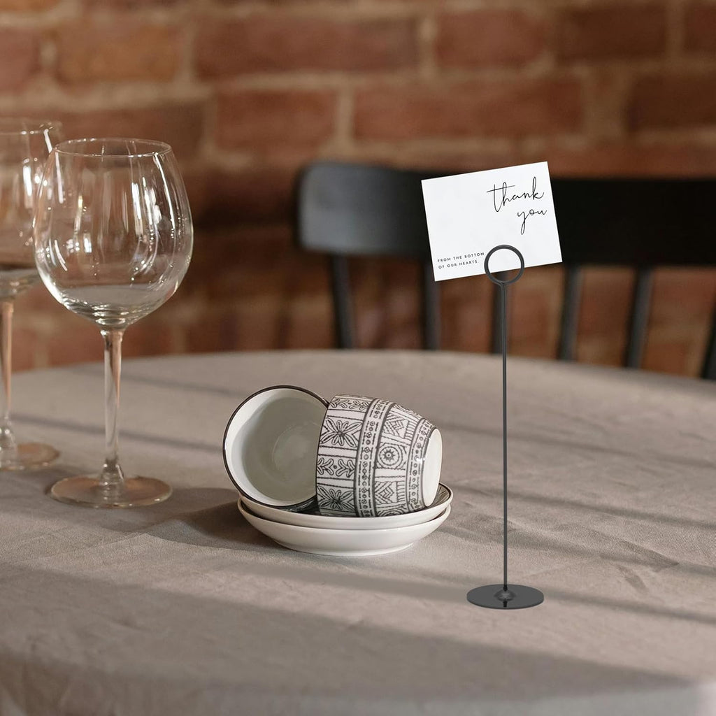 Urban Deco 36PK Table Number Holders Place Card Holders 12 Inch Table Card Holders Steel Card Holders for Photos, Food Signs, Memo Notes, Weddings, Restaurants, Birthdays (Black 36PK)