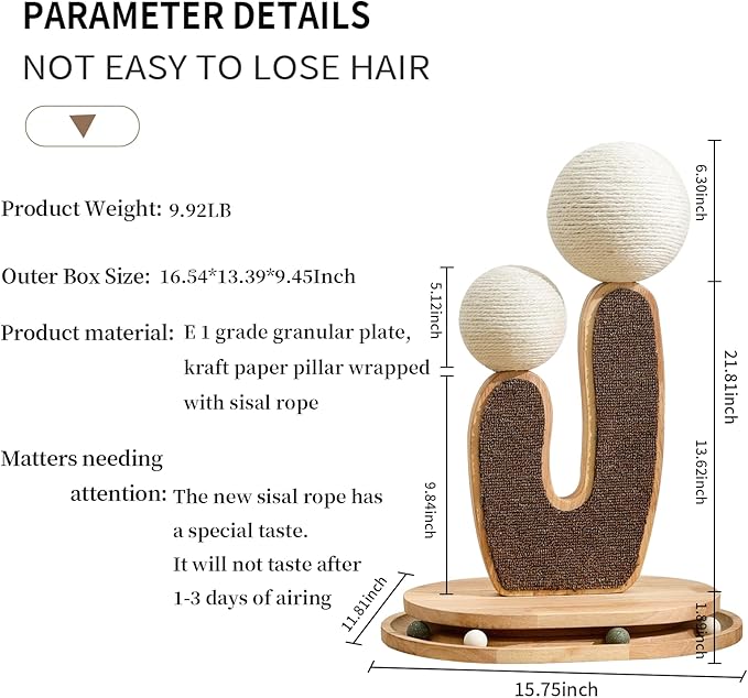 Cactus-Shaped Cat Scratching Post with Cat Scratcher, Interactive Toy Balls, Handmade with Natural Materials, Cute Cat Scratching Post, Easy-to-Clean Cat Furniture-PawvioPets
