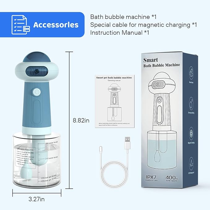 Dog Shampoo Dispenser, UFO Dog Shampoo Sprayer, Electric Foaming Shampoo Dispenser for Dog and Cat Washing, for Bathtub, Kitchen Sink, Bathroom Cleaning, Blue-PawvioPets