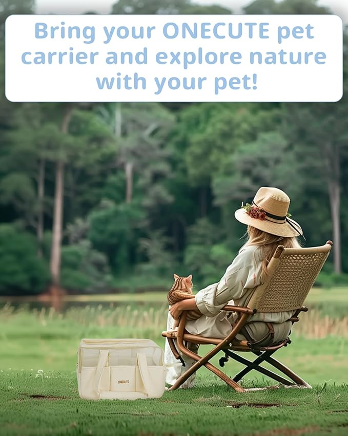 Dog Purse Carrier for Small Dogs Rabbit cat with Large Pockets, Cotton Bag, Dog Carrier Soft Sided, Collapsible Travel Puppy Carrier (Beige Breathable, 13.6" L x 6.5" W x 10.0" H)-PawvioPets