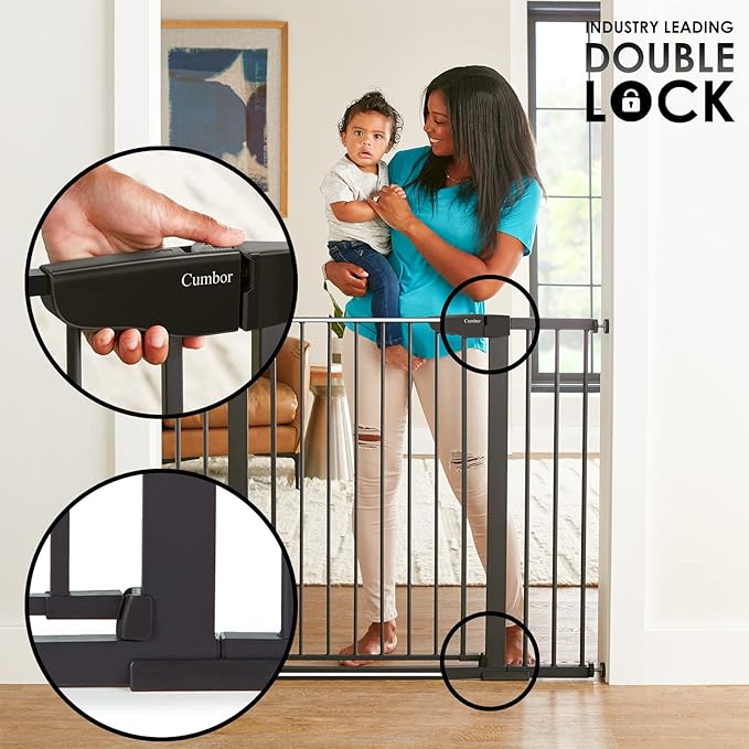 Cumbor 36" Extra Tall Baby Gate for Dogs and Kids with Wide 2-Way Door, 29.7"- 46" Width, and Auto Close Personal Safety for Babies and Pets, Fits Doorways, Stairs, and Entryways, Black-PawvioPets